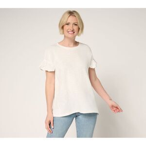 Fashion Women's Top Sz M 100% Cotton Ruffle Sleeve Tee White A698993